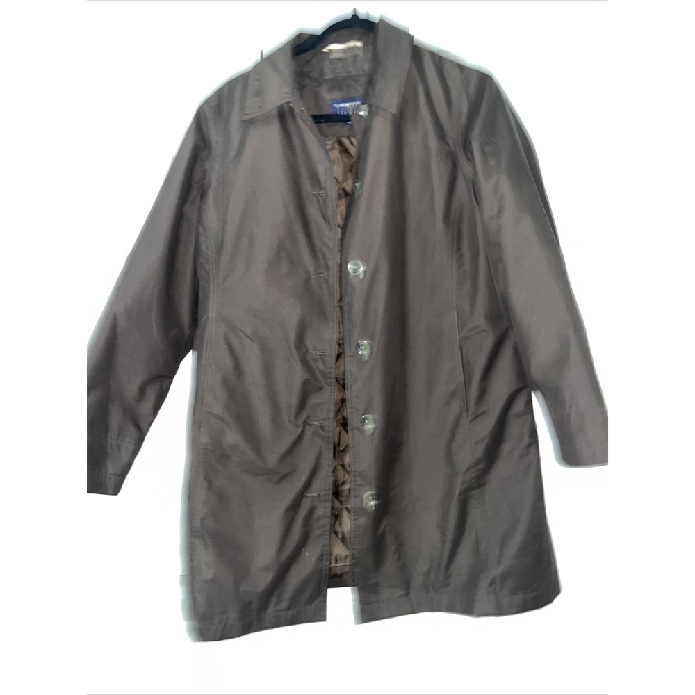 Lands End Brown Button Front Weatherproof Water Resistant Lined Raincoat M 10/12 - Picture 2 of 8